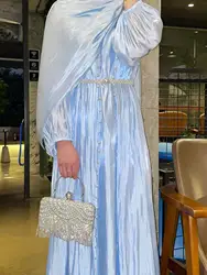 Robe Abaya musulmane pour femmes, ensemble 2 pièces soyeux, robe arabe de Dubaï, robe caftan marocaine éducative, longue robe musulmane