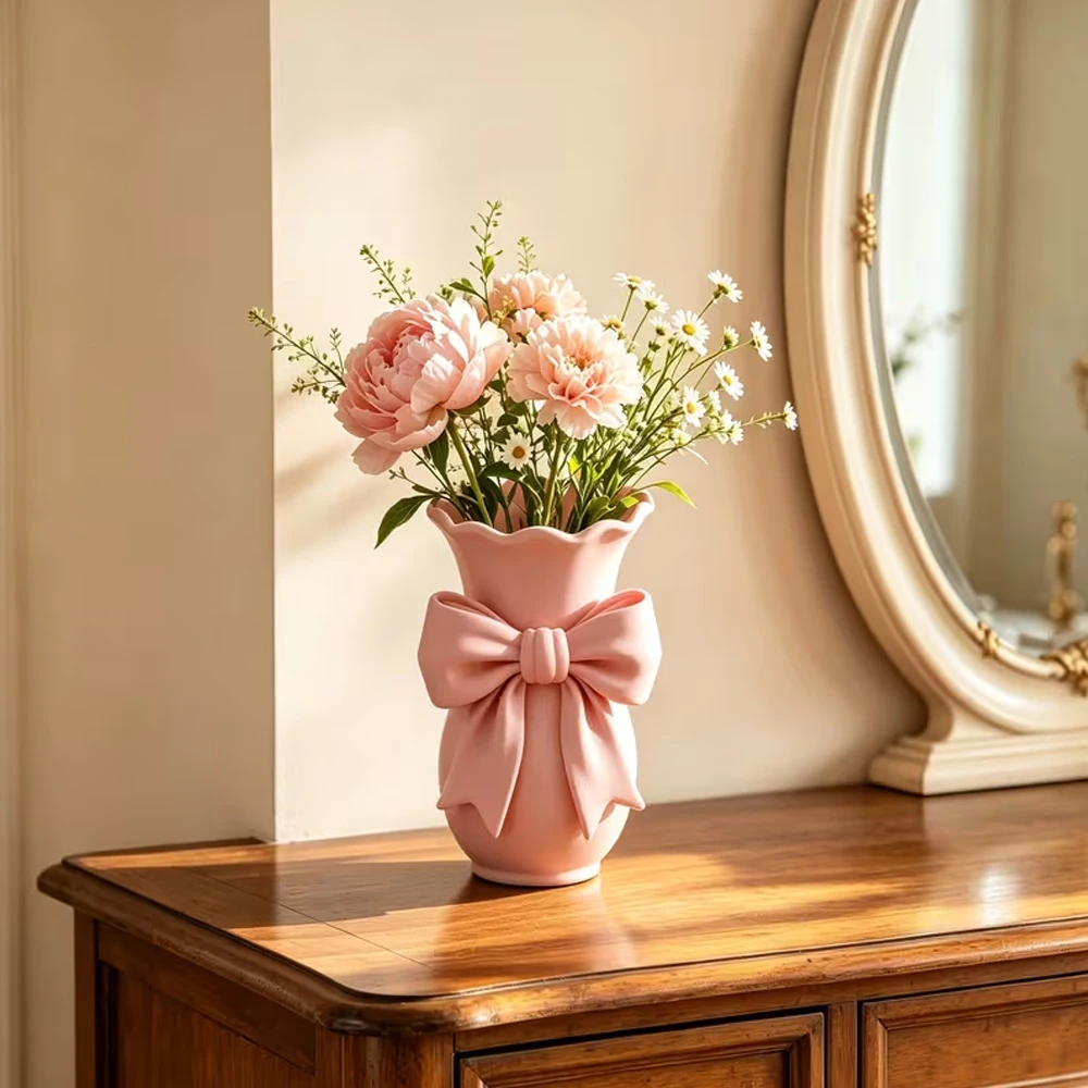 1 Piece of Playful Bowknot Vase, Aesthetic Decorative Vase, Elegant Tabletop Ornament, Cute Bowknot Design Centerpiece, Suitable for Romantic Home Decor on Dressing Tables, Bedrooms, and Living Rooms, Ideal Gift for Girls