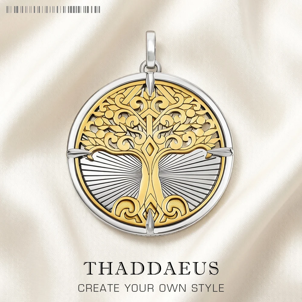 Anhänger Goldener Baum, brandneuer edler Schmuck, Europa-Stil, Accessoires, Vintage-Stil, 925er Sterlingsilber, Geschenk für Damen und Herren