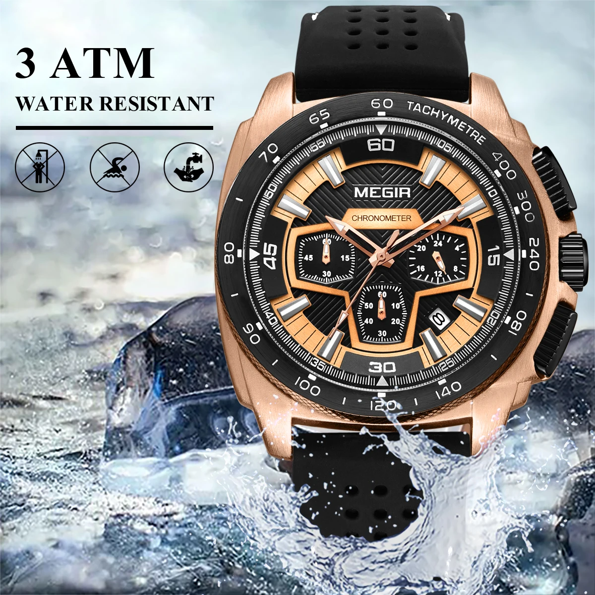 MEGIR Chronograph Men Sport Watch Fashion Silicone Army Military Watches Relogio Masculino Quartz Wrist Watch Clock Men 2056