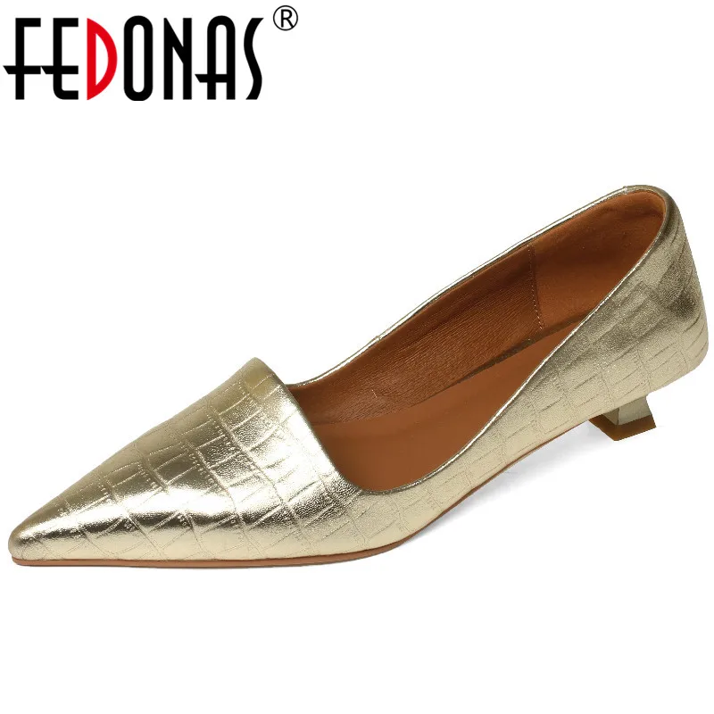 FEDONAS 2025 Fashion New Arrival Women Pumps Genuine Leather Pointed Toe Low Heels Shoes Woman Spring Summer Party Office Ladies