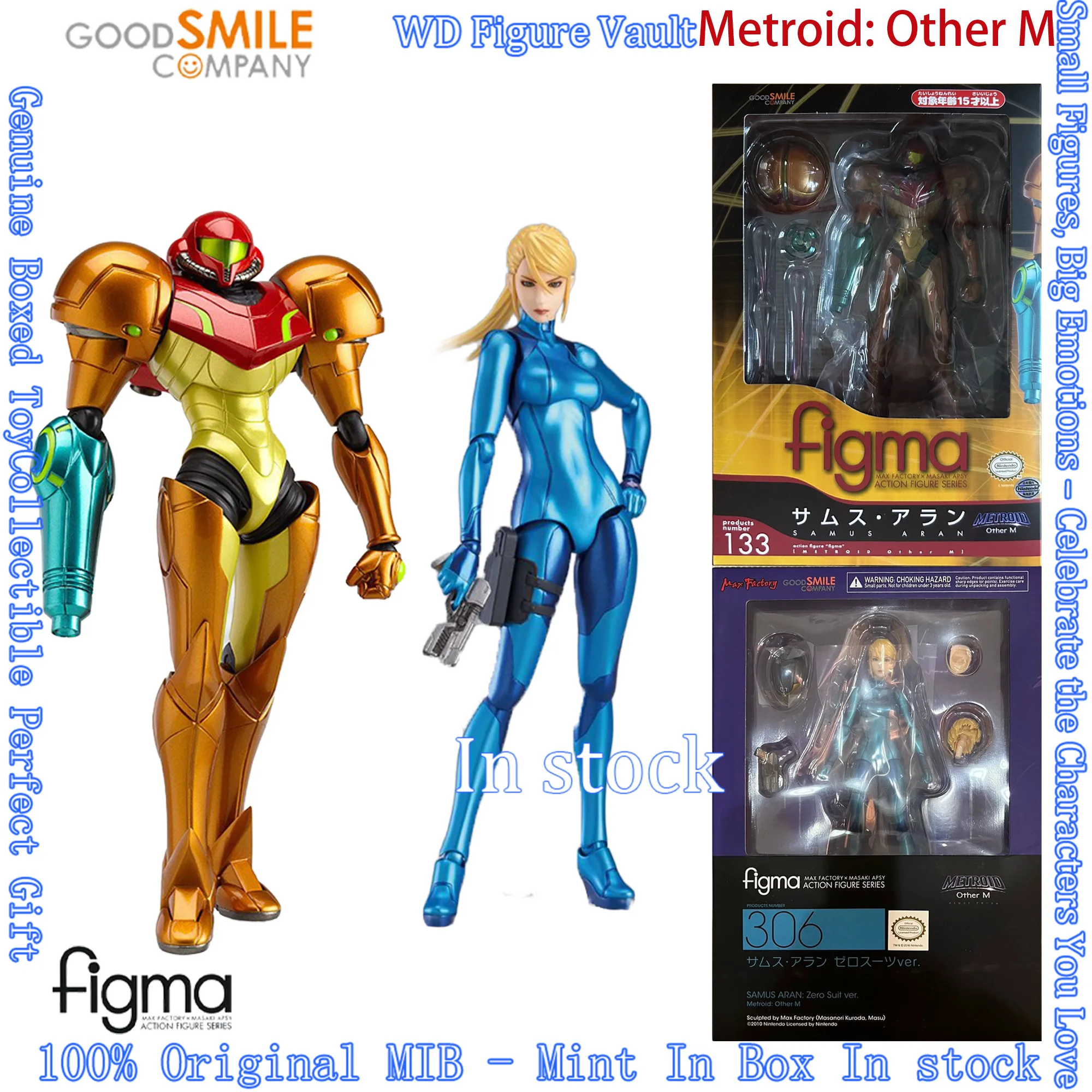 En stock GSC GSAS Max Factory Figma 306 133 Metroid Other M Samus Aran - Versión Zero Suit Figuras Nuevas en Caja Original, Juguete de Regalo