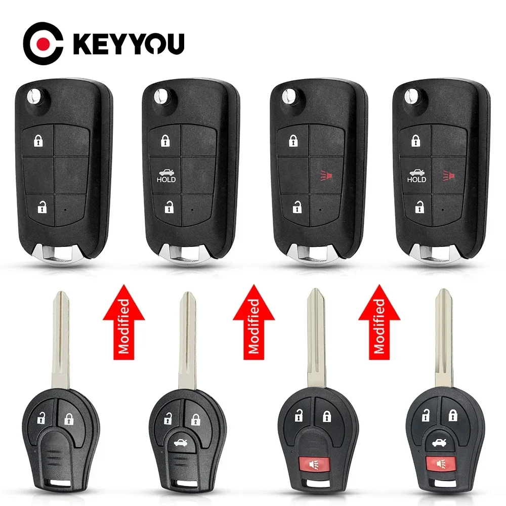 KEYYOU 2/3/4 Buttons Remote Key Case Flip Folding Car Shell For Nissan Juke March Qashqai Sunny Sylphy Tiida X-Trail