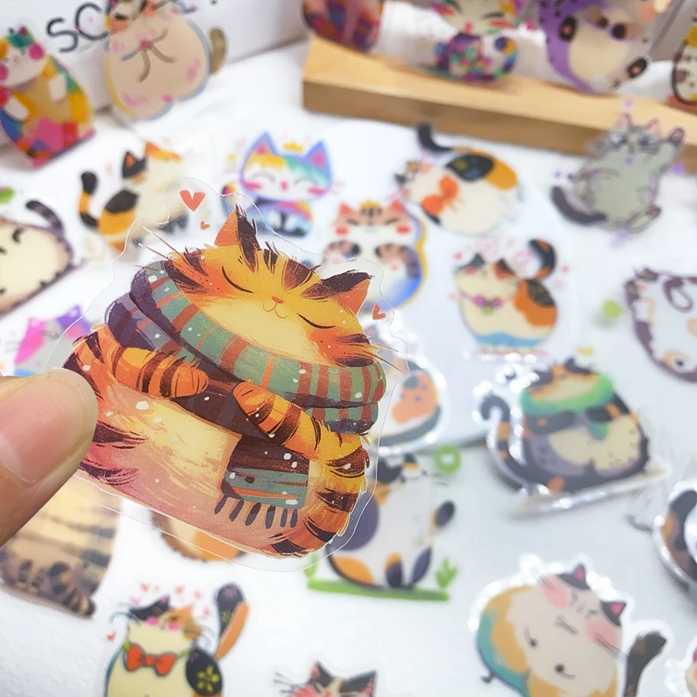 50pcs Cartoon Cute Cats PET Stickers Decals For Phone Laptop Notebook Skateboard Guitar DIY Aesthetic Transparent Stickers