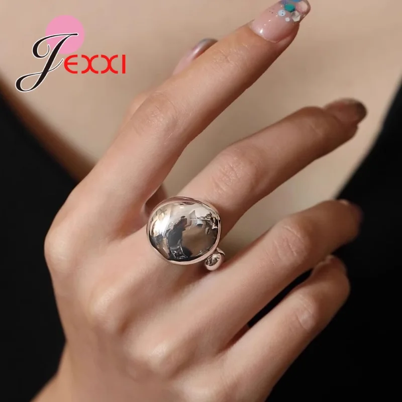 

Vintage 925 Sterling Silver Rings for Women Punk Chunky Big Waterdrop Smooth Adjustable Opening Ring Wedding Jewelry