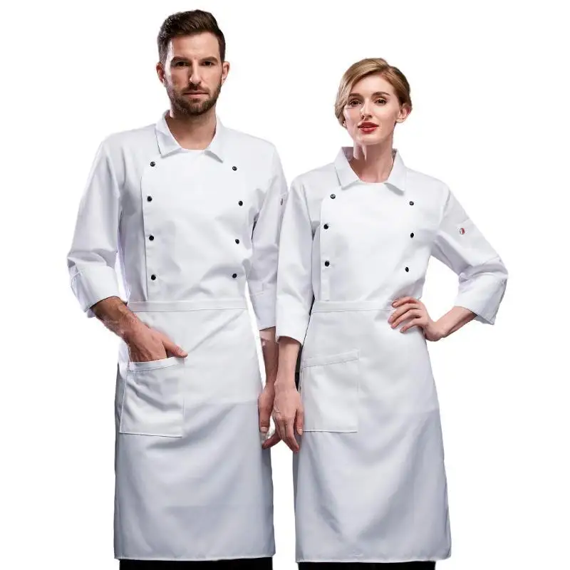 Salopette de Chef d'hôtel à manches longues pour hommes, vêtements d'automne et d'hiver, épais, blanc, respirant, cuisine, repas, grande taille