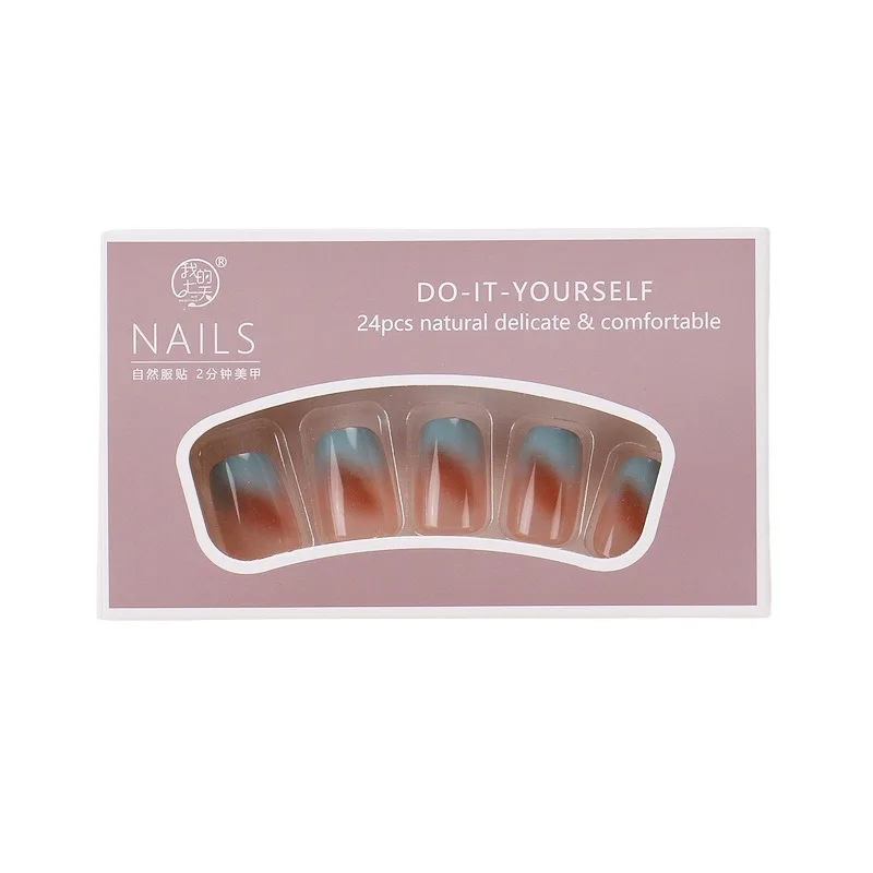 

White light luxury wearing nail medium and long brown-green gradual change sweet and cool nail patch