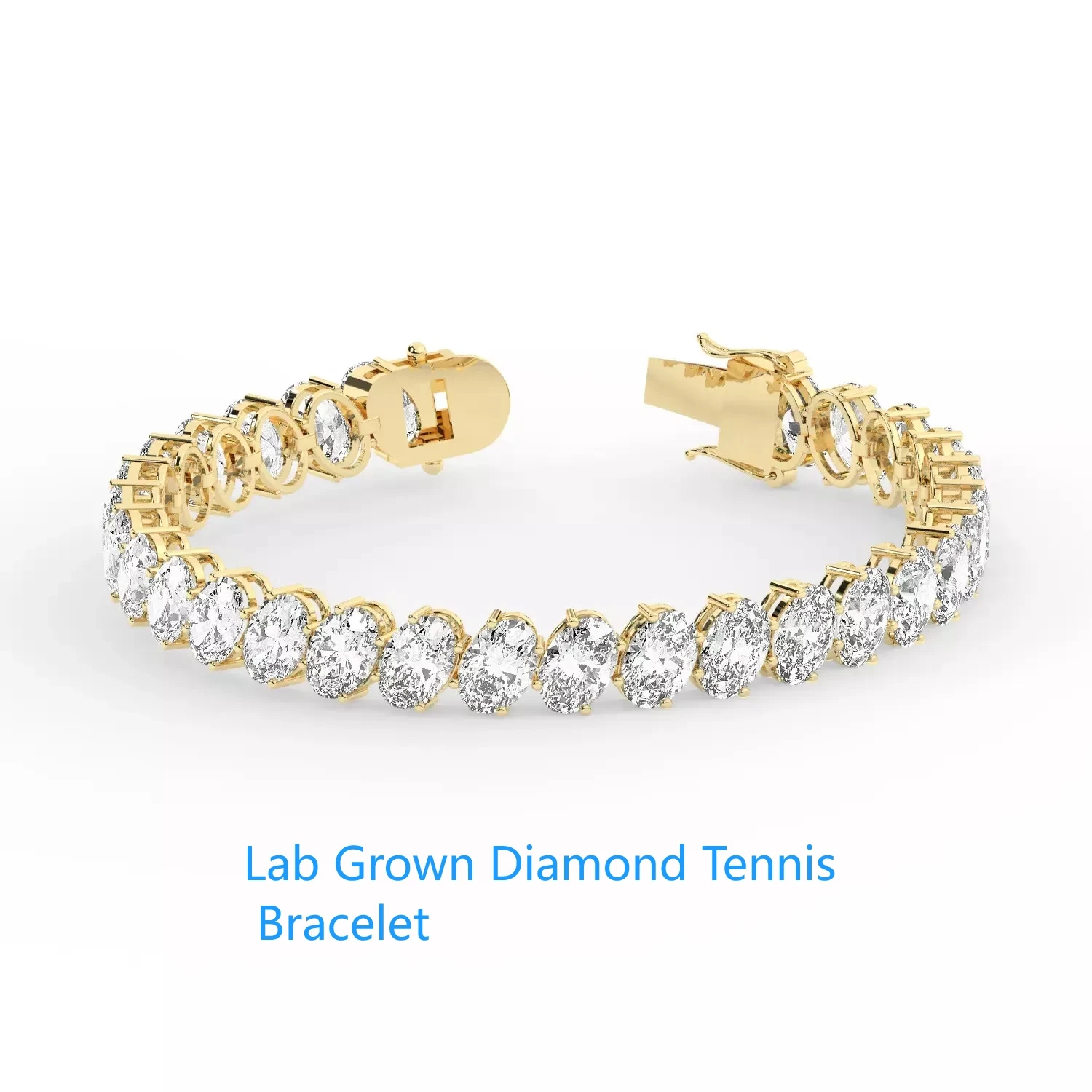 

Oval Cut CVD HPHT Lab-Grown Diamonds Tennis Bracelet in 14K Yellow Gold 1CT Each DEF Color VS-VVS Wedding Bracelet For Women