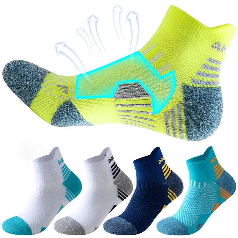 Men Running Ankle Socks Towel Bottom Athletic Breathable Moisture-wicking Outdoor Cycling Basketball Marathon Sports Socks Women