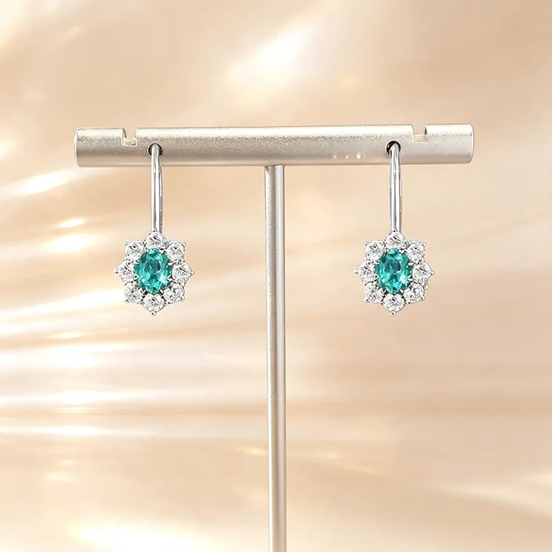 Apaison Sparkling 5x6 mm Paraiba Women's Stud Earrings - Wedding Engagement 925 Sterling Silver Ear Earrings Jewelry Gift