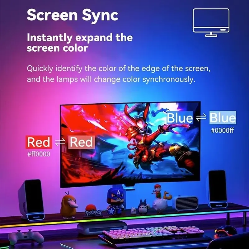 RGB Gaming Lights Strip Monitor Backlight LED Display Sync PC Atmosphere Screen APP Music Synchronization Decor Game Room Party