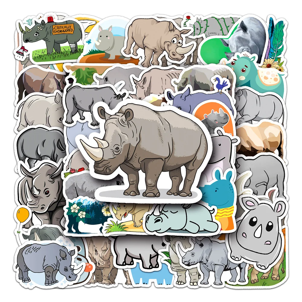 50pcs Rhinoceros Stickers For Ipad Laptop Scrapbook Luggage Scrapbooking Material Skateboard Craft Supplies Rhino Sticker Pack