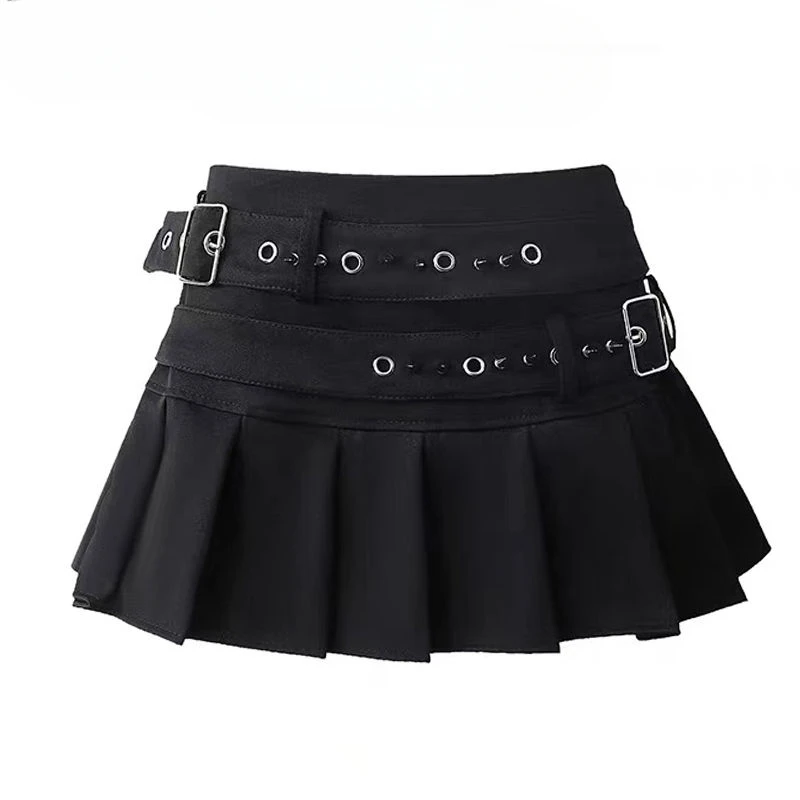 Novo design de moda saia plissada com cinto duplo para mulheres no verão estilo coreano versátil saia curta fina de cintura alta