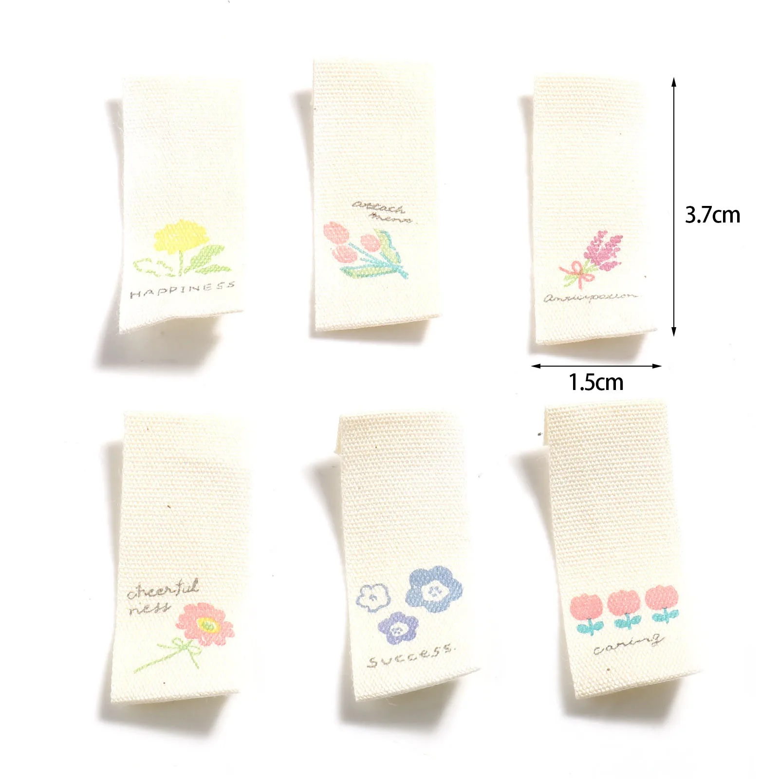 100PCs Polyester Label Tag Rectangle Flower Pattern Children\'s Cartoon Clothing Bags Hats DIY Sewing Supplies Material 3.7x1.5cm