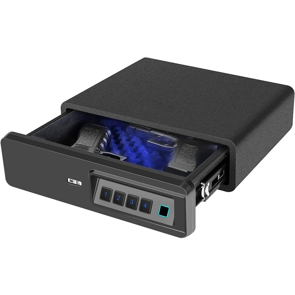 Sejf biometryczny na odciski palców, sejf na broń z wysuwaną szufladą na dwa pistolety, sejf z szufladą do przechowywania do domu i pojazdu (sejf biometryczny)