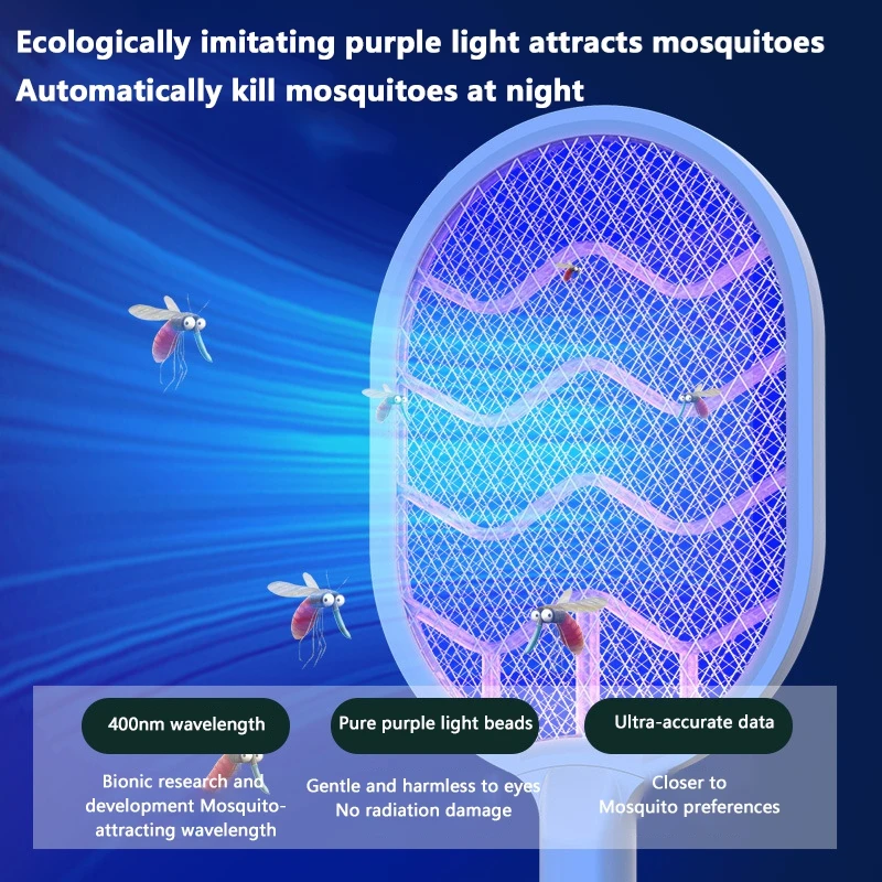 

2025 Новая перезаряжаемая электрическая мухобойка от комаров, мощная лампа от комаров 2 в 1, автоматическая приманка от комаров, мухобойка