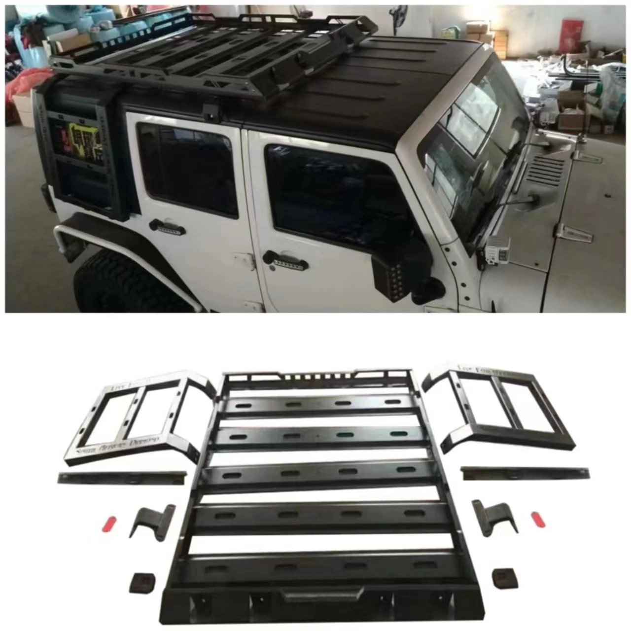 Portapacchi Storm Roof Rack Basket Top Roof Rack Rail bagagli Cross Bar acciaio per Jeep Wrangler JK 4 porte J376