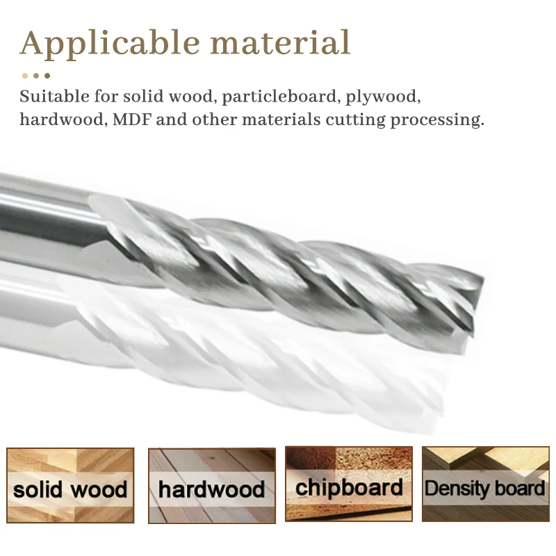 1pc End Mill 4 Flute Spiral Cutter 6mm 8mm Tungsten Carbide Milling Tools For Cutting Wood MDF 4F Endmills with Big Chip Remover
