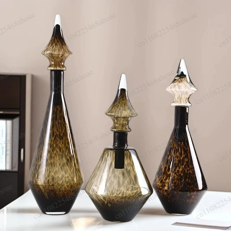 Retro Tortoiseshell Amber Leopard Print Glass Vase Desktop Flower Arrangement Home Living Room Decoration Ornament