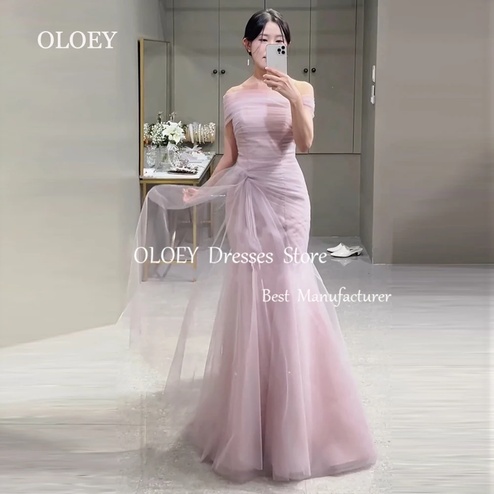 OLOEY Customized Korea Mermaid Wedding Photoshoot Dress Off Shoulder Prom Dress Pleats Soft Tulle Party Gown Floor Length