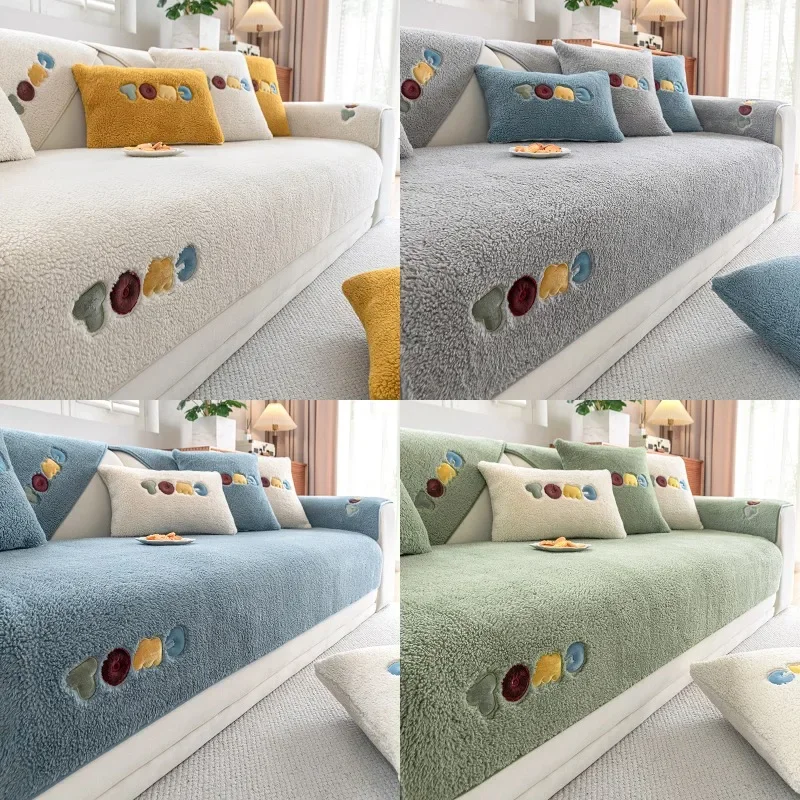 Letter Print Thicken Plush Sofa Cover Warm Winter Sofa Towel Universal Non-slip Sofa Mat Blanket Couch Cushion Living Room Decor