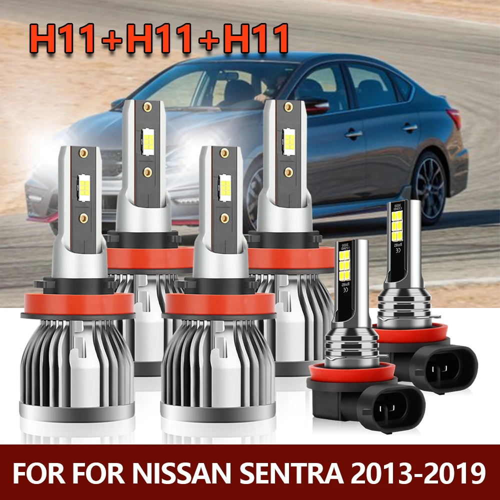 

6x LED Headlight Bulbs High Low CSP Lamp Fog Lights H8 H9 H11 Combo Kit For Nissan Sentra 2013 2014 2015 2016 2017 2018 2019