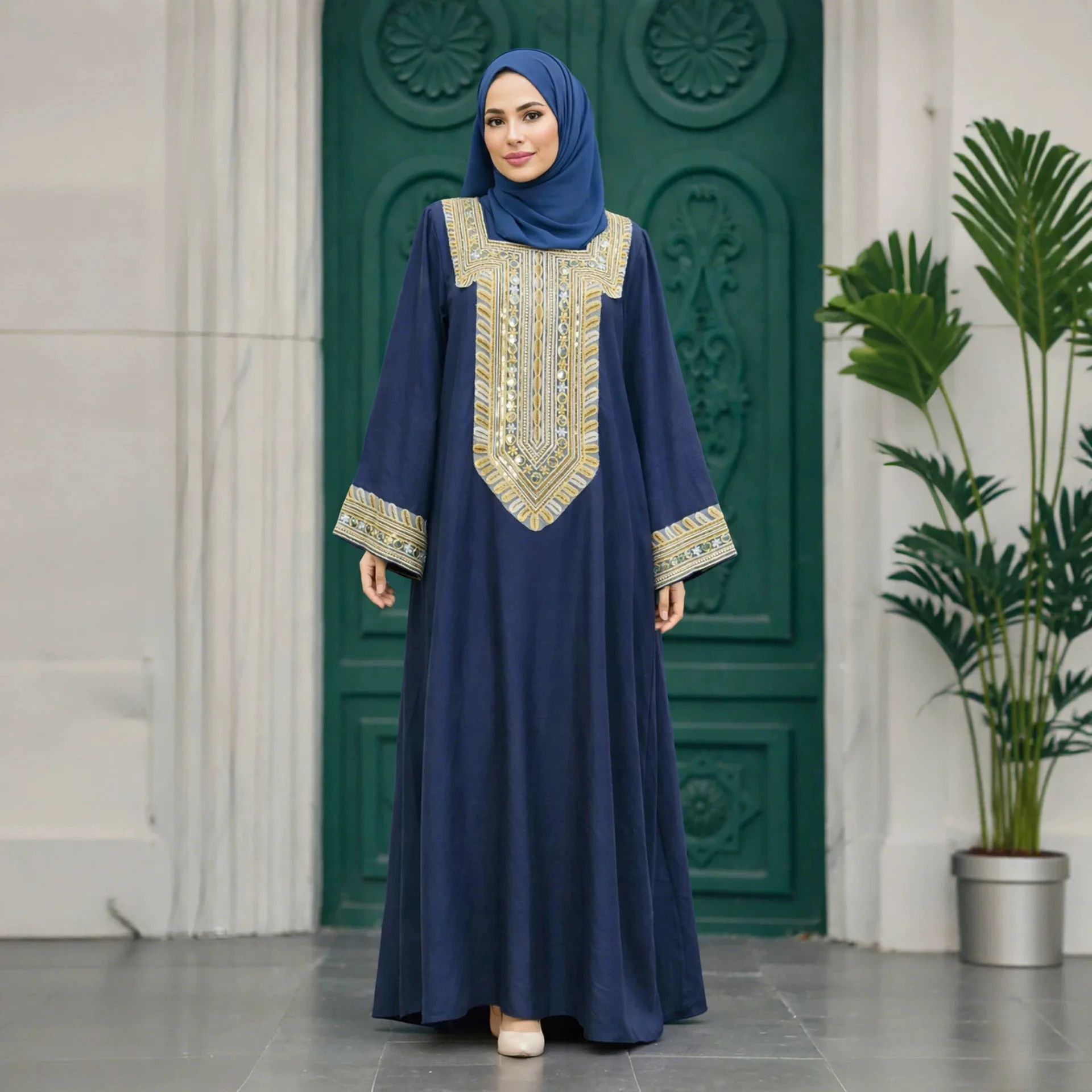 

Dress Women Sequin Embroidered Dresses Spring Summer Plus Size Loose Maxi Evening Gown