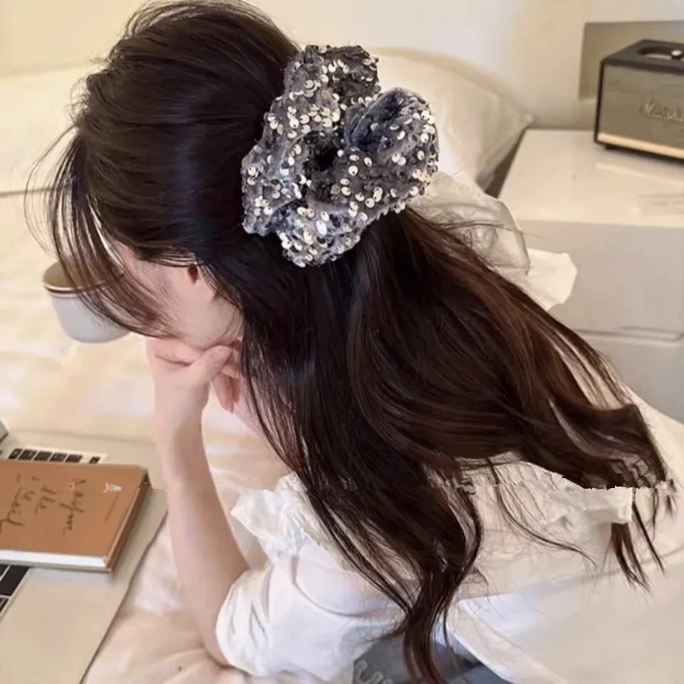 NEW Velvet Sequin Hair Scrunchies For Women Black Hairband Girls Head Rope High Ponytail Durable Loop Hair Accessories