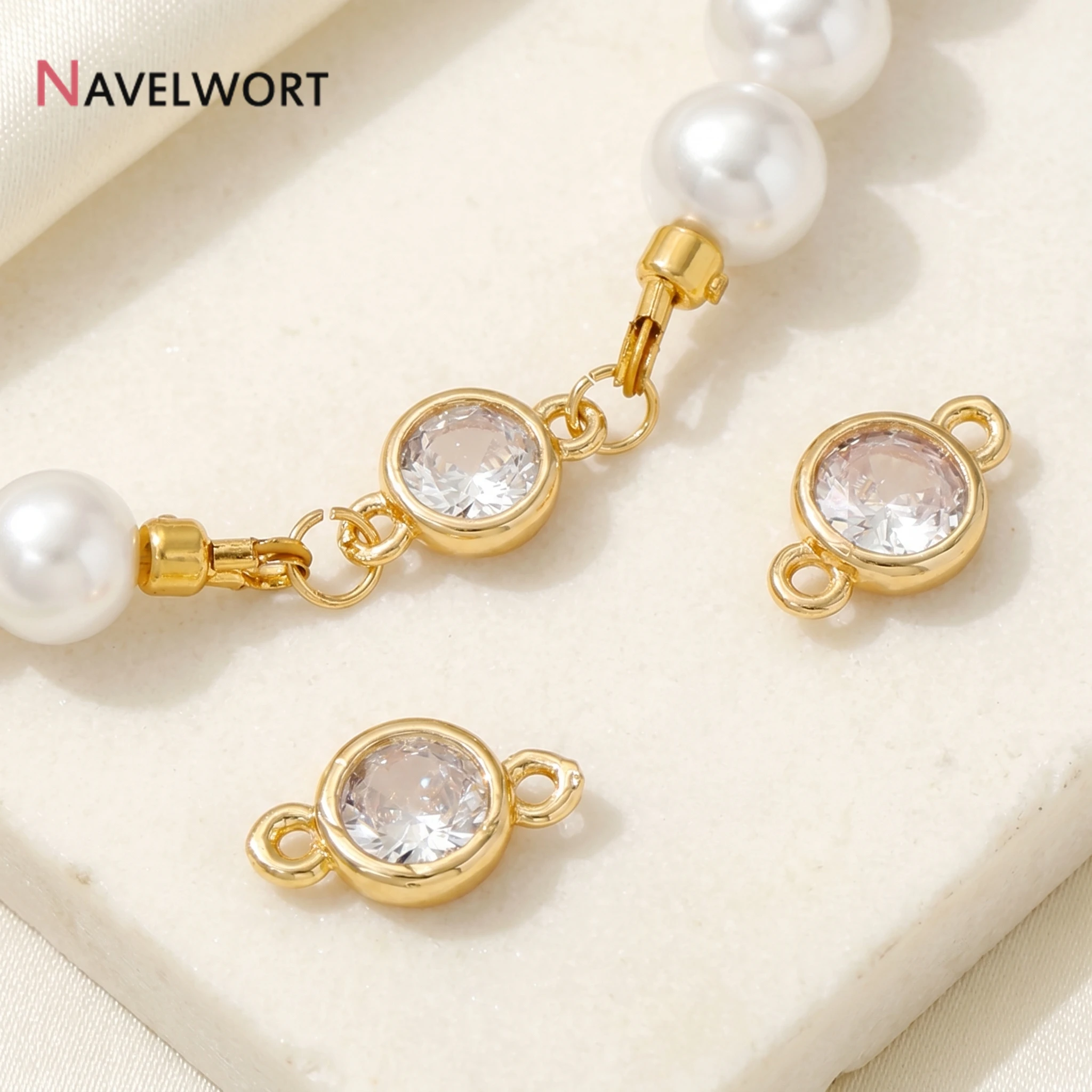 14K Gold Plated Brass With Zircon Round Connector Charms,For Bracelet Necklace Making Accessories,Jewelry Making Materials