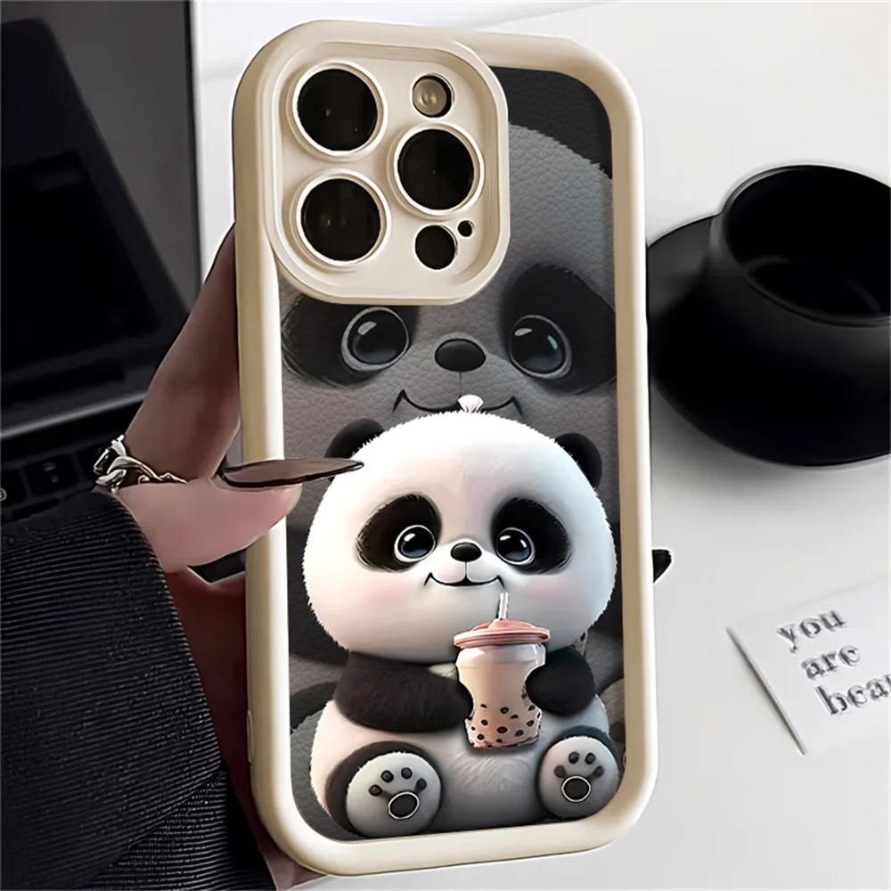 Soft Panda Case For iPhone 15 Pro 11 13 14 Pro Max 12 XR XS 7 8 Plus SE 2020 13promax 14promax 15promax Solid Color Fundas Cover