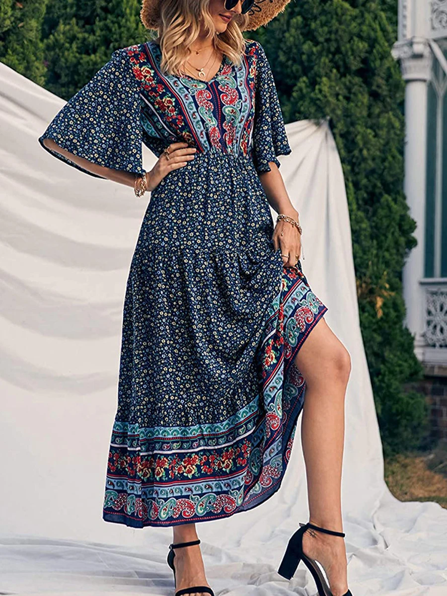summer dresses for senior ladies Cotton Linen Sun Older Women Casual Loose Comfy V Neck Short Sleeve Linen Maxi Dress Lightweight Gauze Flowy Maxi Dresses Tea Length Tshirt Dress Beach Vacation Outfits 2025 at Summer Dresses Tops For Mature