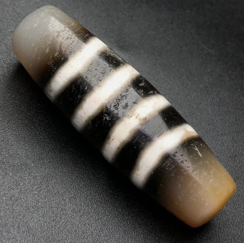 Himalaya Ancient Tibetan DZI Beads Old Agate 4 Line Totem Amulet Pendant 48×15mm