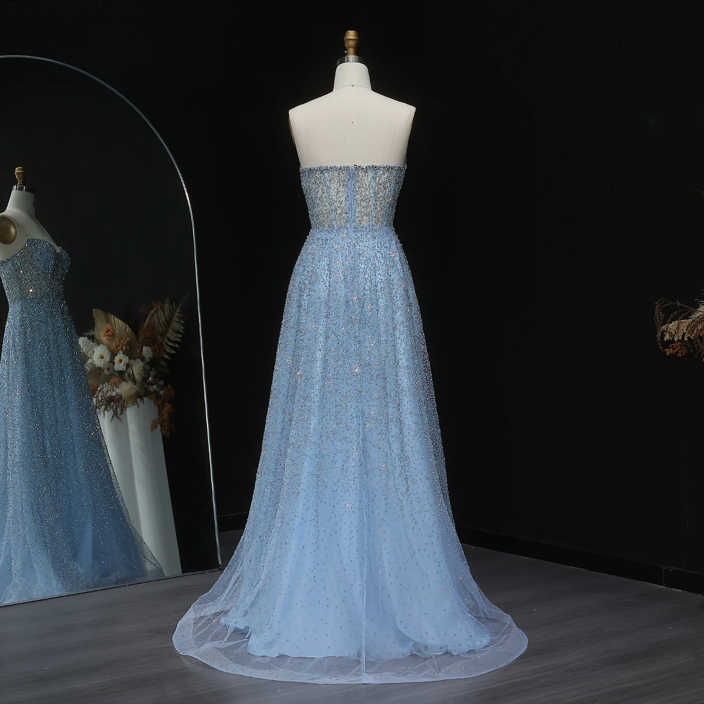 Sharon Said Bling Blaues Kristall-Luxus-Abendkleid in Übergröße für Hochzeitsfeier, Formelle Kleider SS699 Maßanfertigung – Detail 8