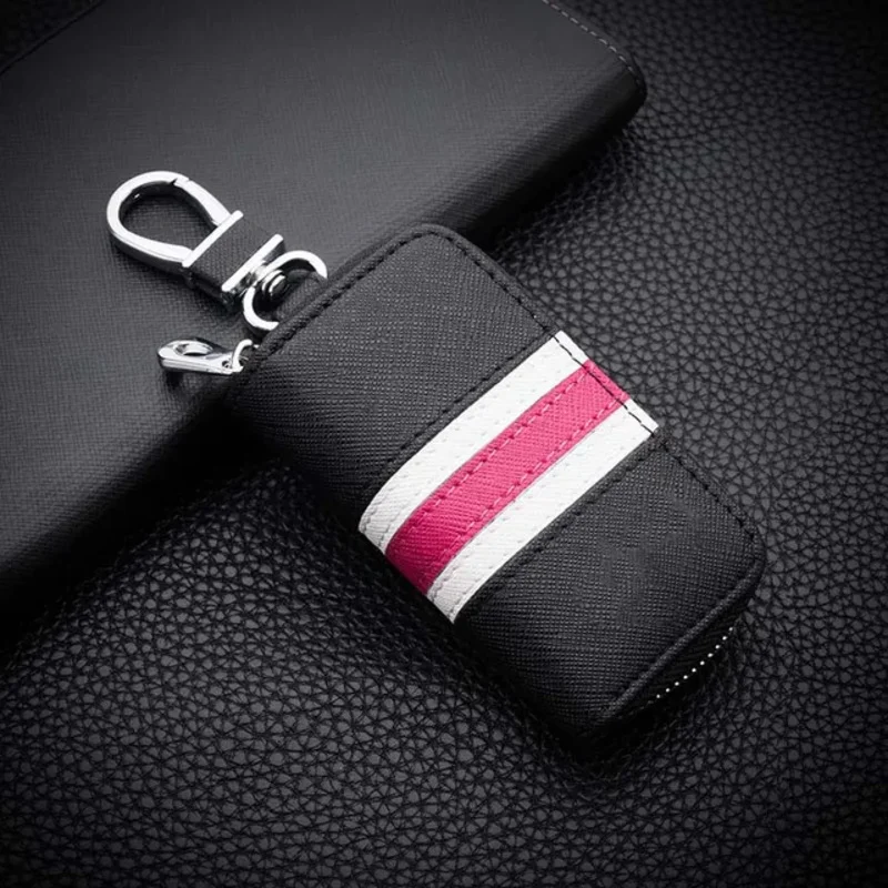 Fashion colorful stripes leather key bag universal key case for car keychain men women key wallet mini zipper purse key holder