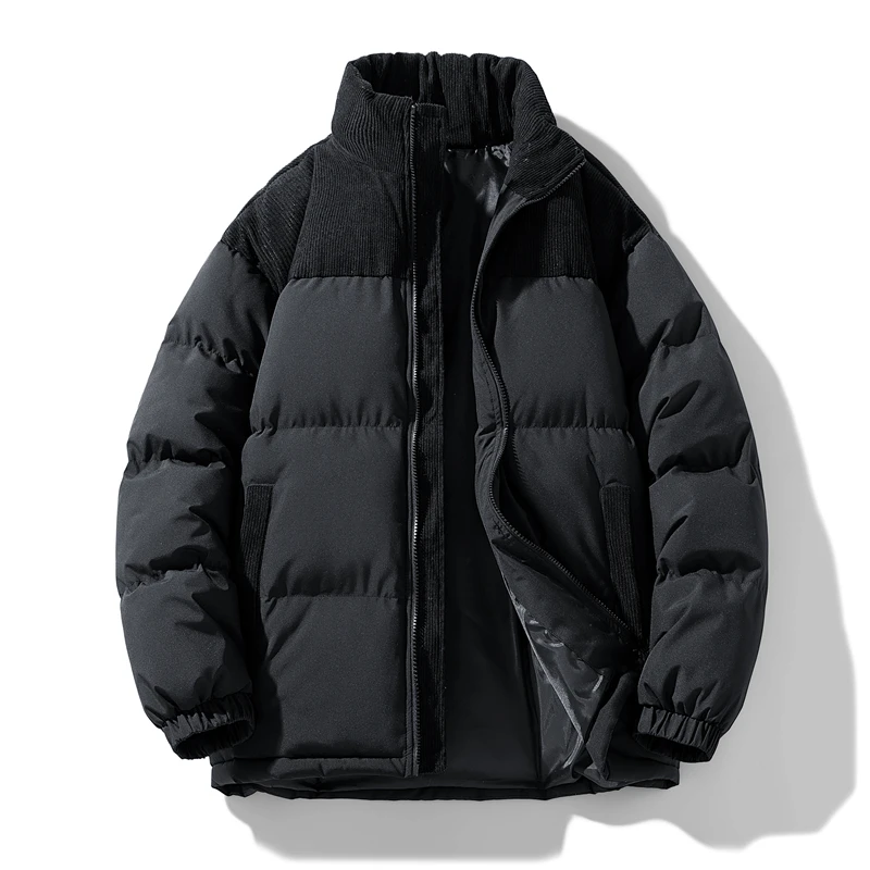 New Fashion Loose Stand Collar Men Jacket Outdoors Casual Versatile Keep Warm Parka Winter Comfortable Thicken Solid Coat Men