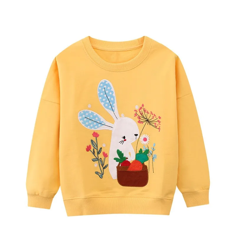 Jumping Meters Toddler Girls Long Sleeve Bunny Embroidery Sweatshirt Autumn Winter Sport Kids Shirts New Arrival