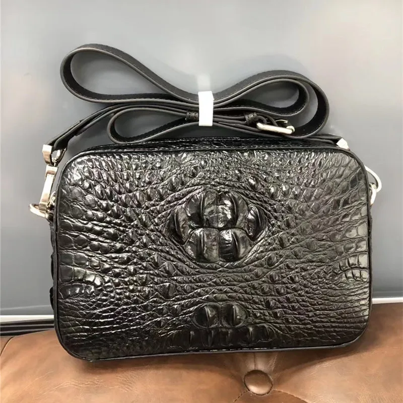 

Authentic Crocodile Skin Classic Black Men Small Single Cross Shoulder Bag Genuine Alligator Leather Male Casual ZIP Flap Purse