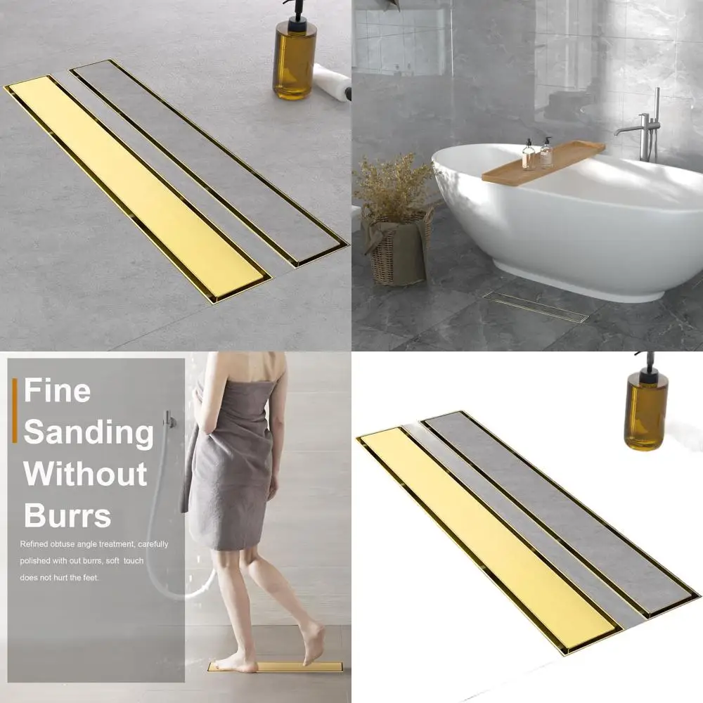 

32 Brushed Gold 304 SS Shower Drain with Tile Insert, Adjustable Feet, Hair Catcher for Bathroom & Balcony