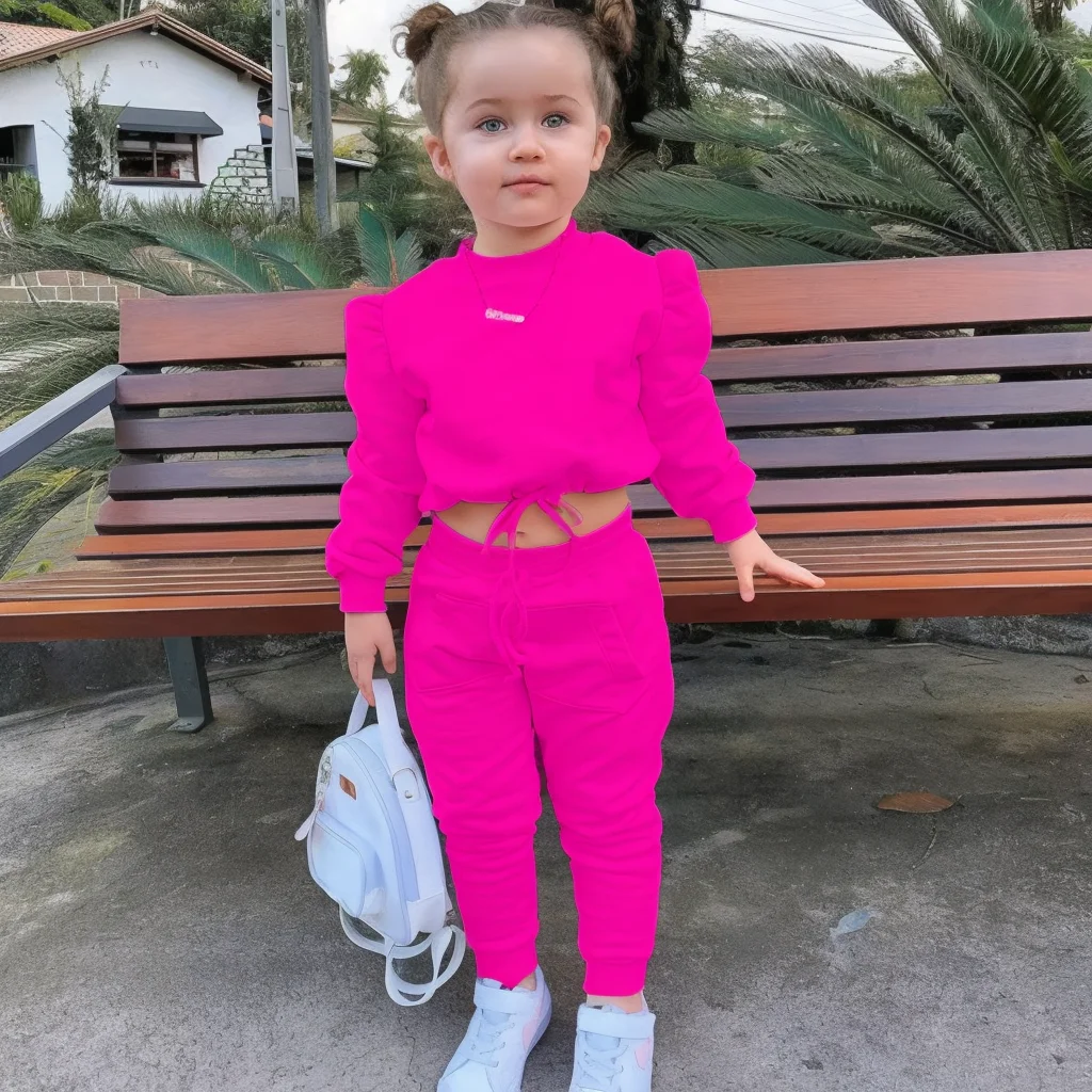 1-8Years Children\'s Kids Girls Fall Clothing Outfits Solid Color Long Sleeve Crop Tops+Sport Pants Trousers Fashion Clothes Sets