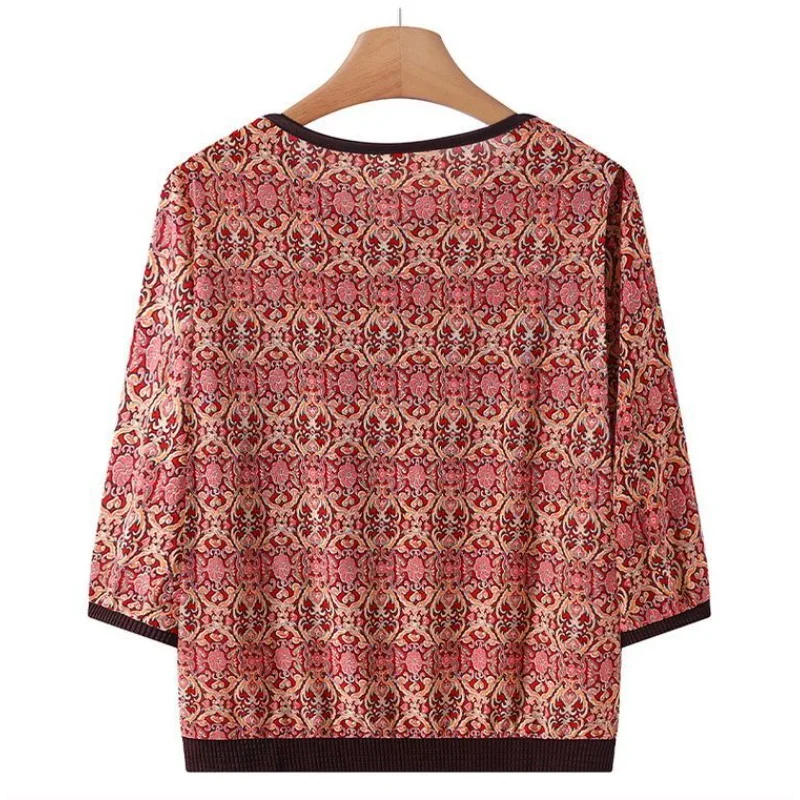 T-shirt Middle Women's Fashion Casual Pullover Top Mom's Summer New Round Neck Seven-point Old Lady
