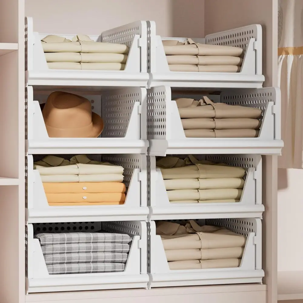 

Plastic Storage Basket Closet Organizer Bin Foldable Clothes Organizer Storage Drawer Shelf Container for Living Room Bathroom K
