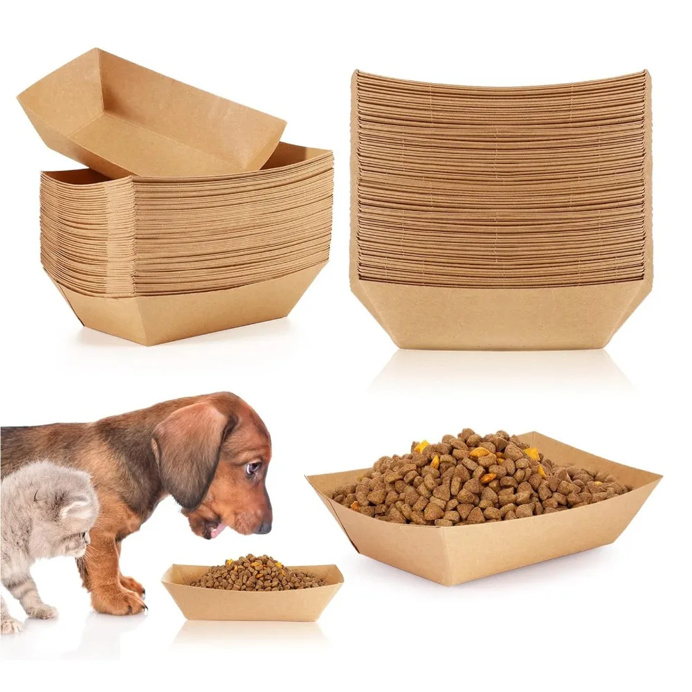 50PCS Kraft Paper Paper Food Tray Grease Resistant Film Laminated Disposable Serving Basket Food Boat Snack Serving Tray