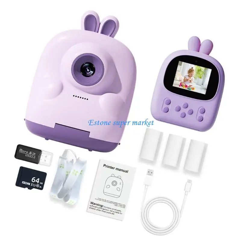 090b Câmera digital câmera instantaneamente para crianças com bateria recarregável e cartão memória 64g memória 2.4in