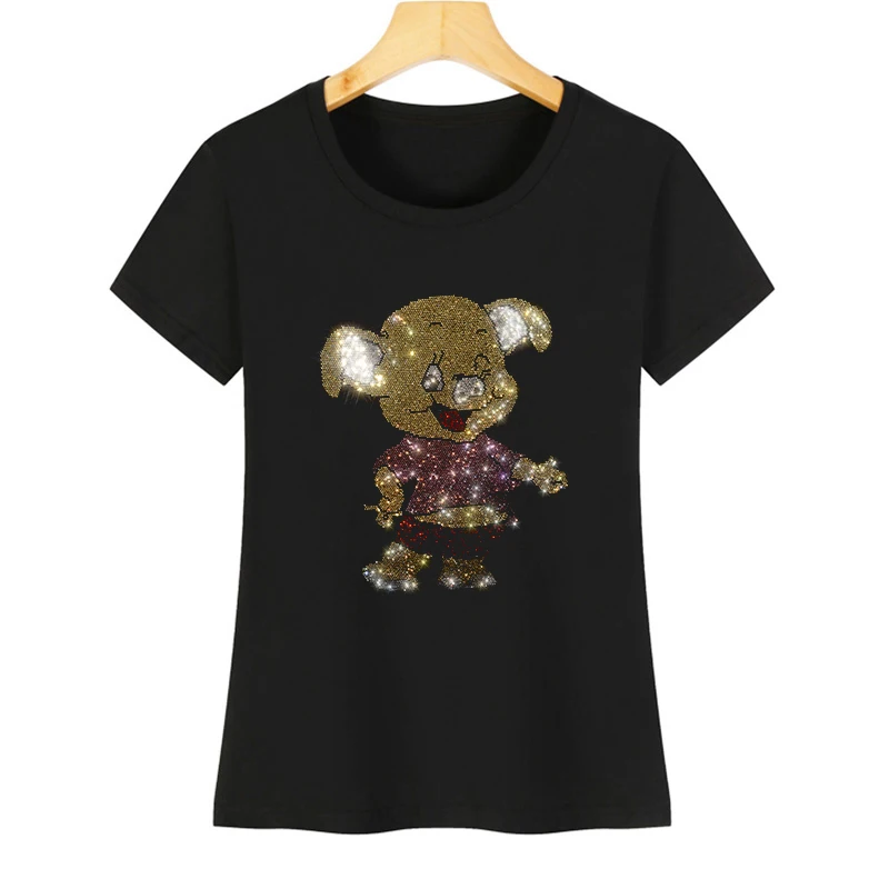 

High-quality hot 2023 women's short-sleeved t-shirt hot drill crystal cartoon pattern fashion t-shirt female t-shirt