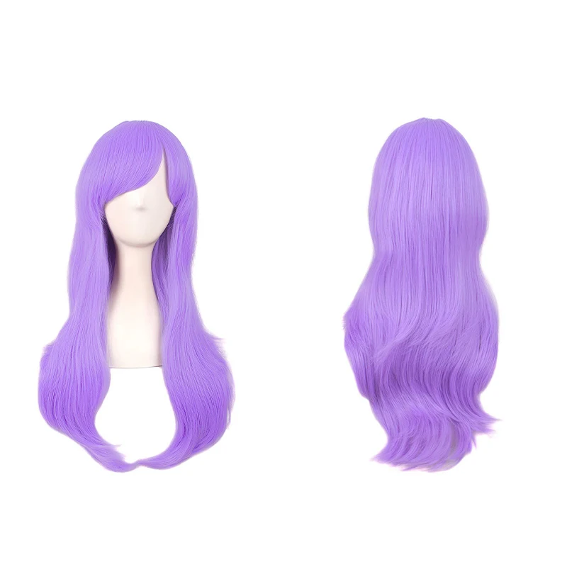 Rambut Keriting Bergelombang 28 Inci dengan Poni Wig Sintetis Cosplay Cocok untuk Penataan Pakaian Wanita, Anime, Game, dan Halloween