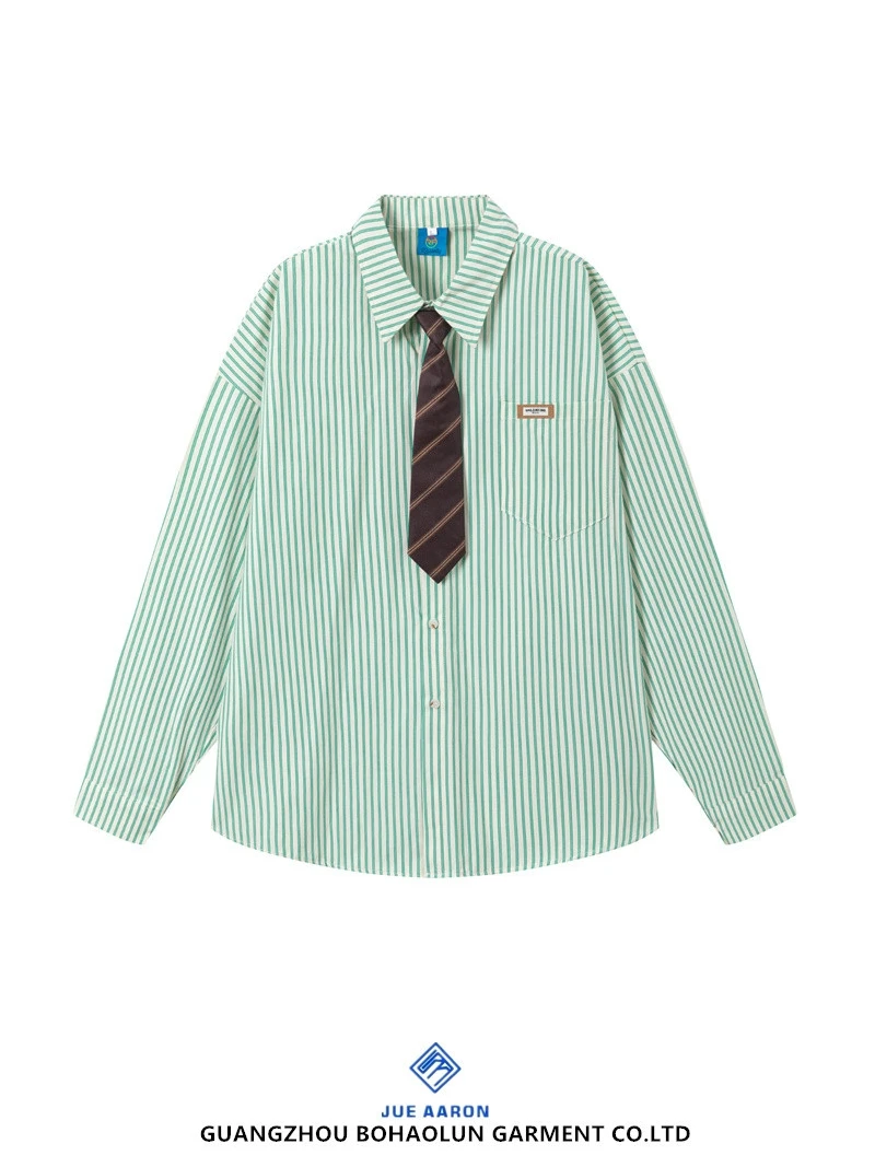 

Мужская рубашка JueAaron в американском ретро-стиле с полосками, длинным рукавом, дизайнерским галстуком, повседневная, шикарная, из смесового хлопка и полиэстера, осенняя