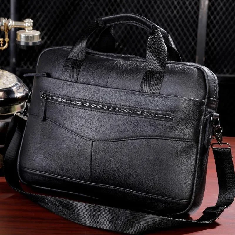 Brand Men Briefcase Genuine Leather Business Handbag Messenger Bags Vintage Shoulder Travel Laptop Computer Pack Large Capacity