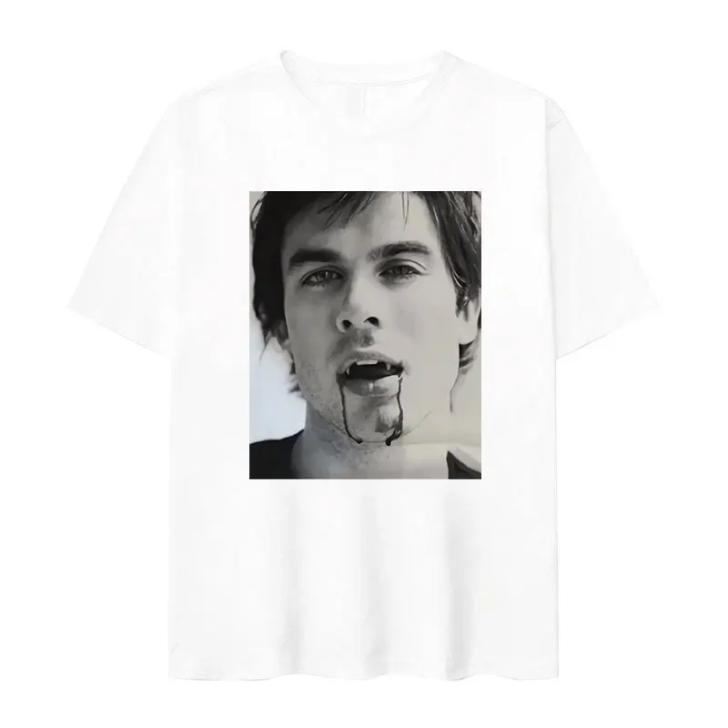 Damon Salvatore Graphic Print T Shirt Men's Retro High Quality Fashion T-shirts Unisex 100% Cotton Oversized T-shirt Streetwear