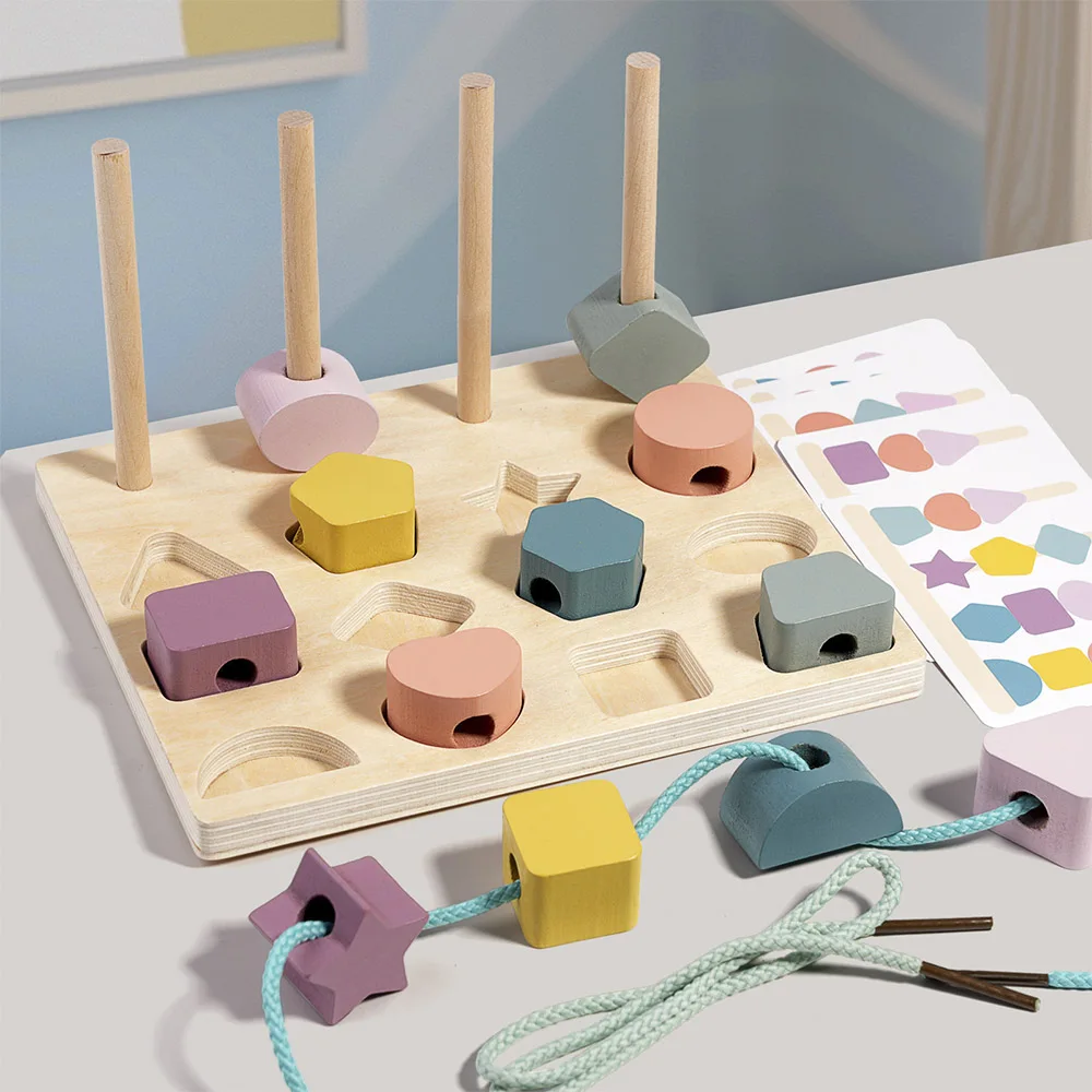 Juguetes de madera Montessori para niños, formas de colores a juego con juego de rompecabezas, cognición de colores con cuentas, juguetes educativos, regalo para niños