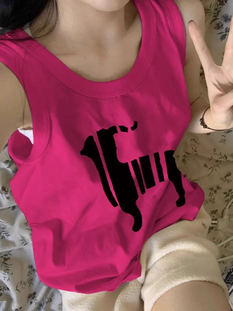 Extra Large 300 Pounds Pure Cotton Sleeveless Sports Vest Women Summer Sweet And Spicy Loose Slimming Base T-Shirt Top